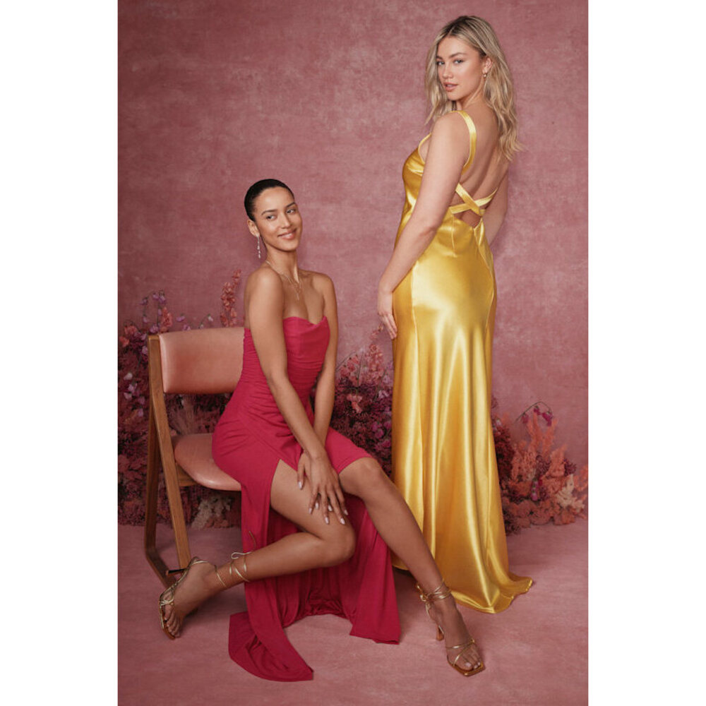 Lulus Perfectly Classy Yellow Satin Strappy Maxi Dress - Size XS